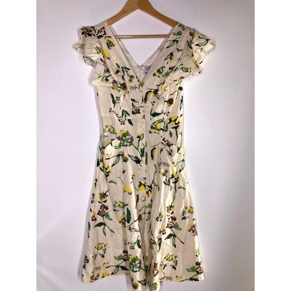 Tanya Taylor Inez Dress Lined V Neck Floral Midi Ivory 0 - Picture 5 of 16